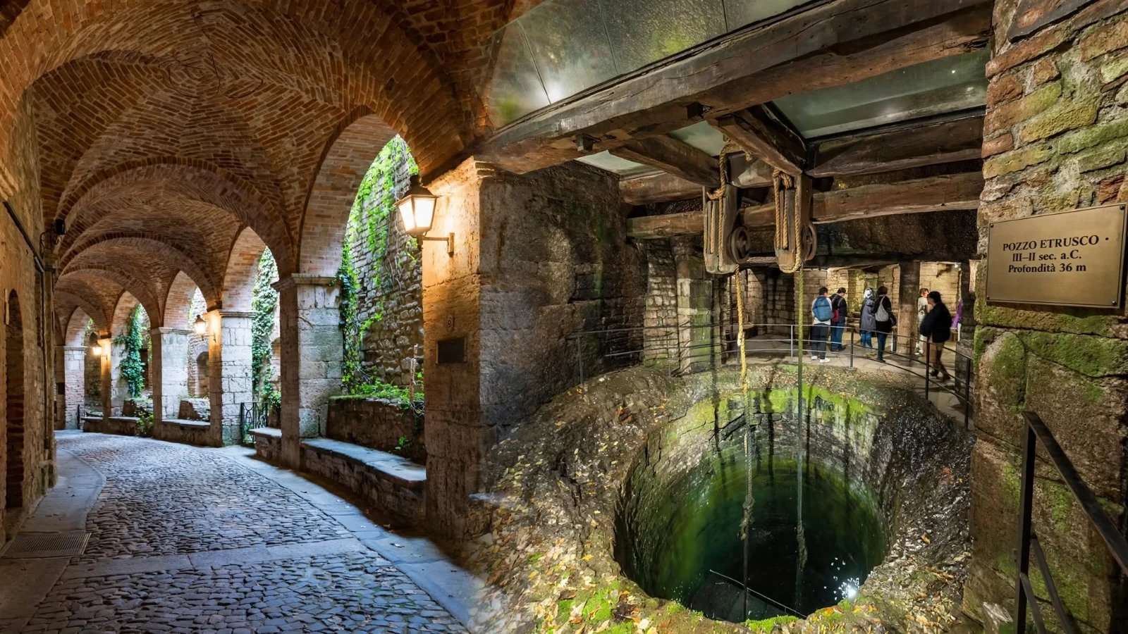 Brick vaults and subterranean medieval street inside the underground Rocca Paolina fortress in Perugia